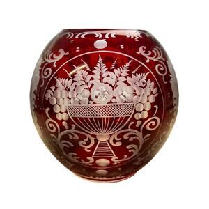 ANTIQUE BOHEMIAN CZECH EGERMANN ACID ETCHED RUBY RED VASE – Excellent Condition